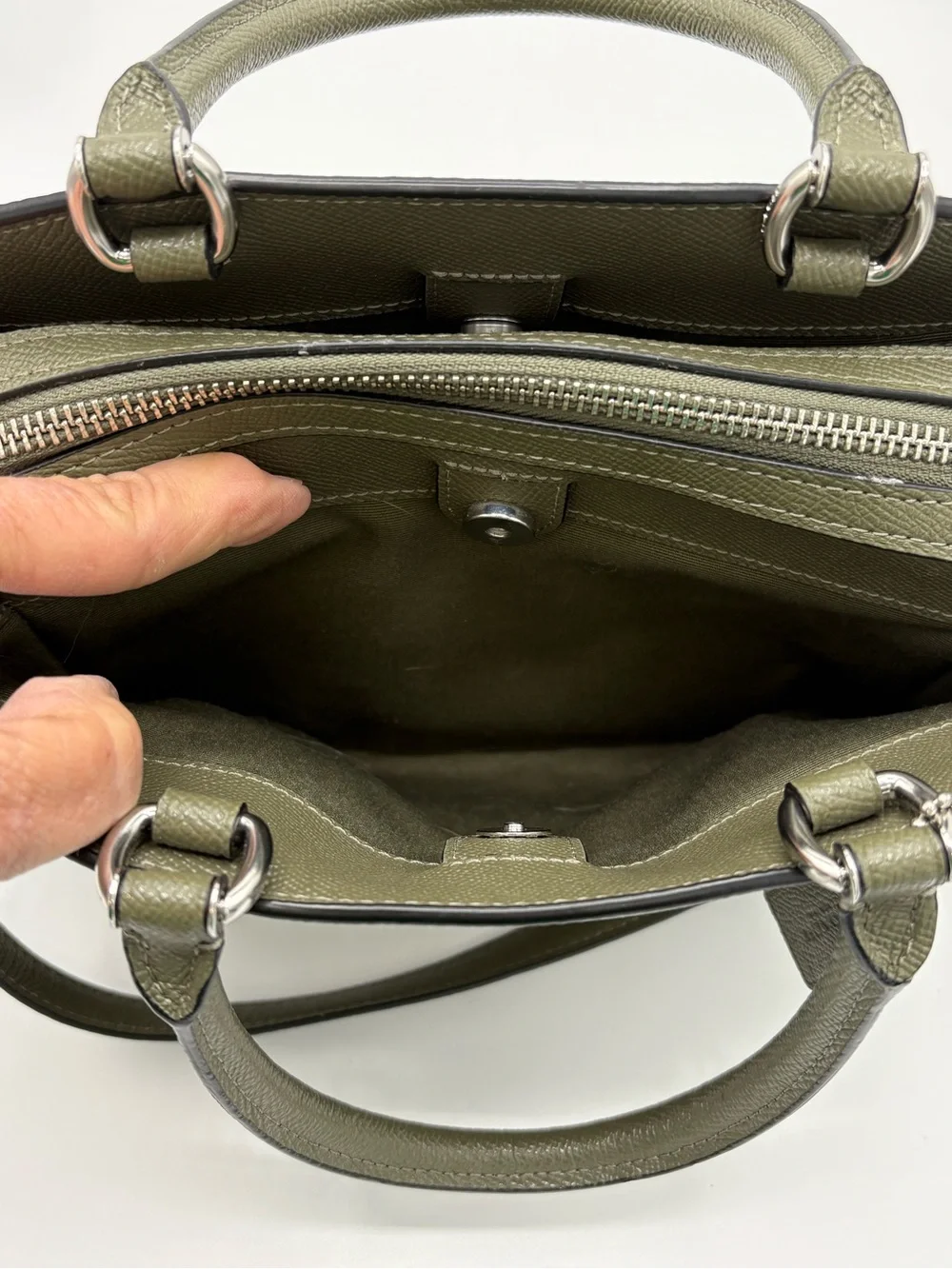 Coach Olive Green Pebbled Leather Satchel with Brown Signature Canvas Wallet Set